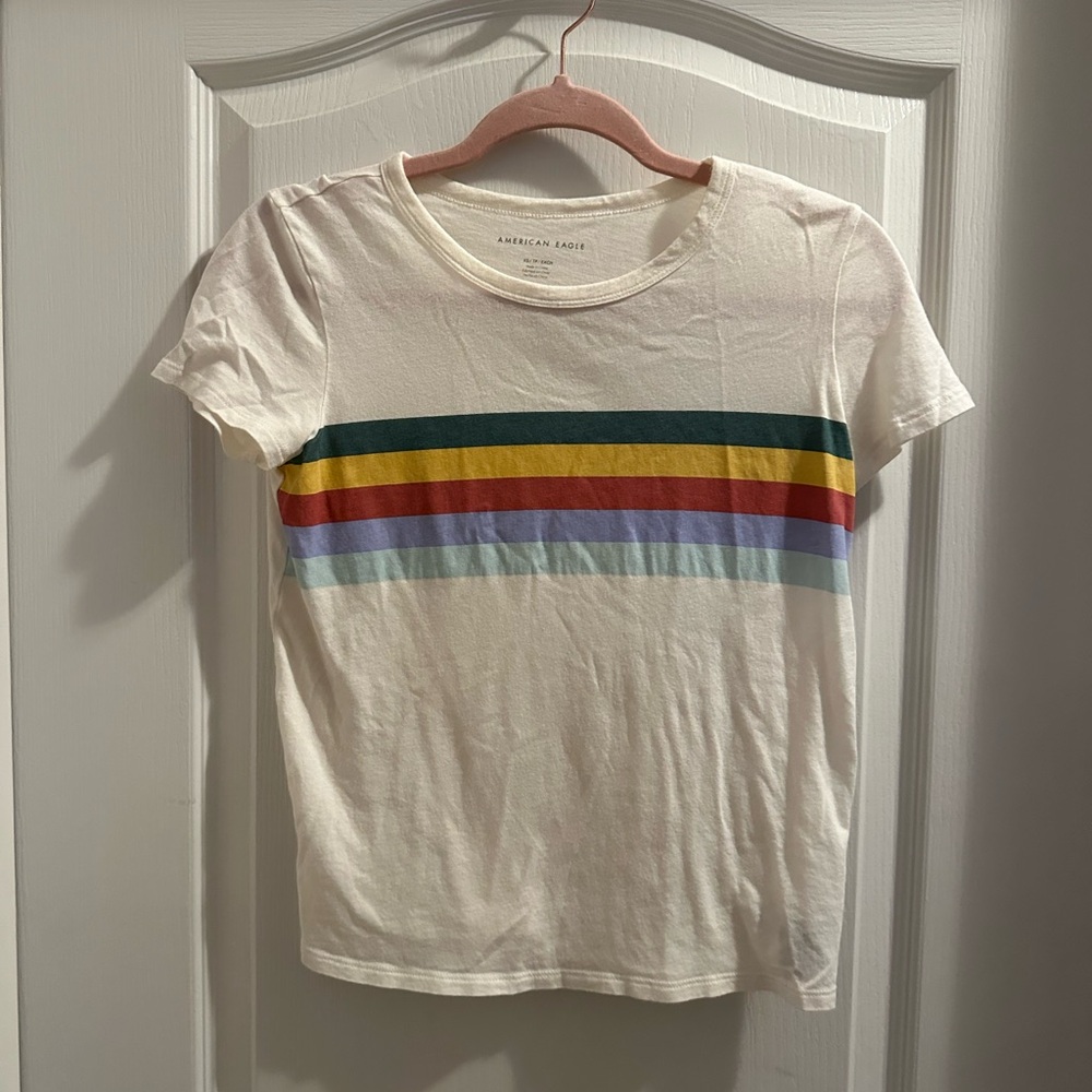 American Eagle Cream and Pink Tee